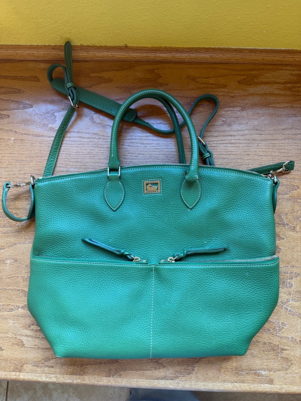 Dooney & Bourke Emerald Green Pebbled Leather Tote with Crossbody Strap